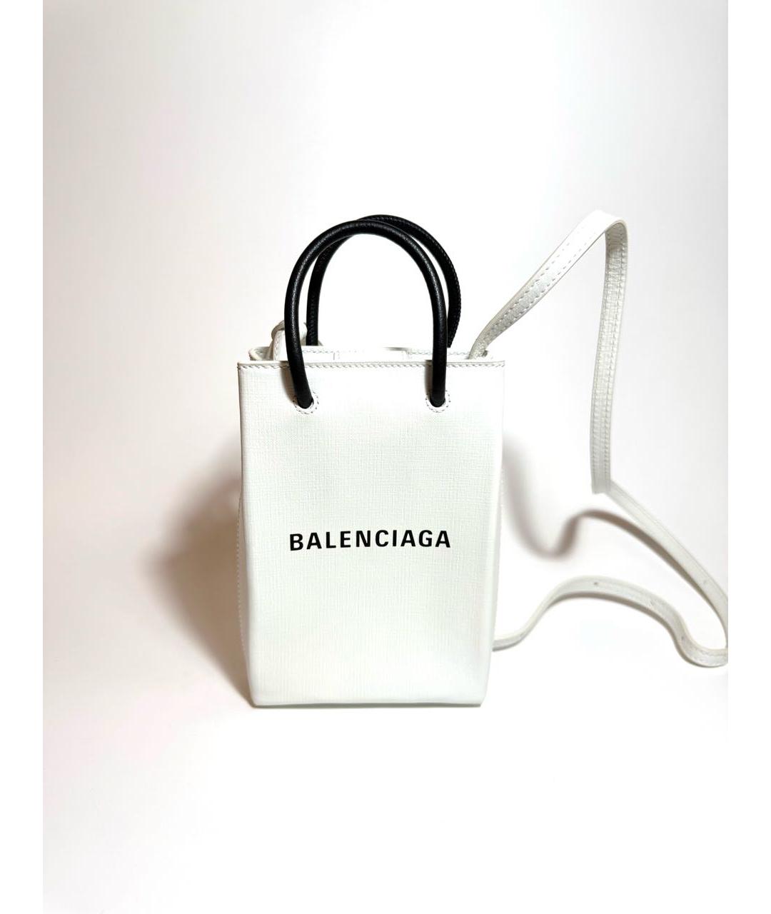 BALENCIAGA Белая кожаная сумка с короткими ручками, фото 6