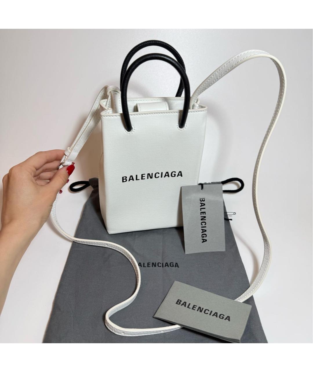 BALENCIAGA Белая кожаная сумка с короткими ручками, фото 5