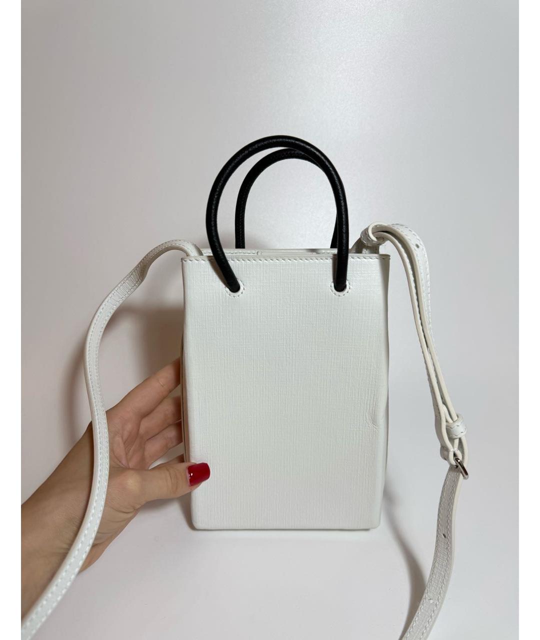BALENCIAGA Белая кожаная сумка с короткими ручками, фото 3