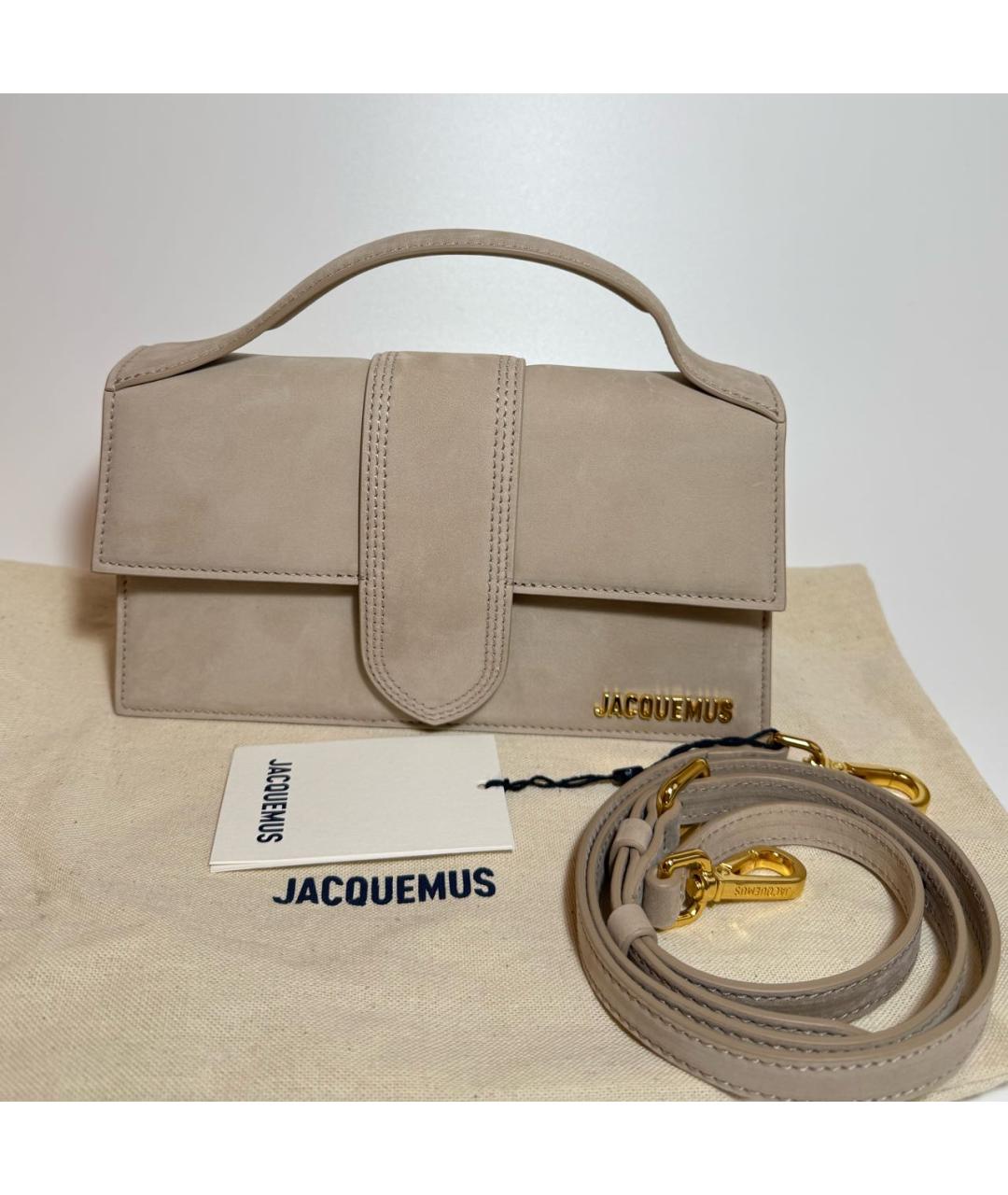 JACQUEMUS Бежевая замшевая сумка с короткими ручками, фото 6
