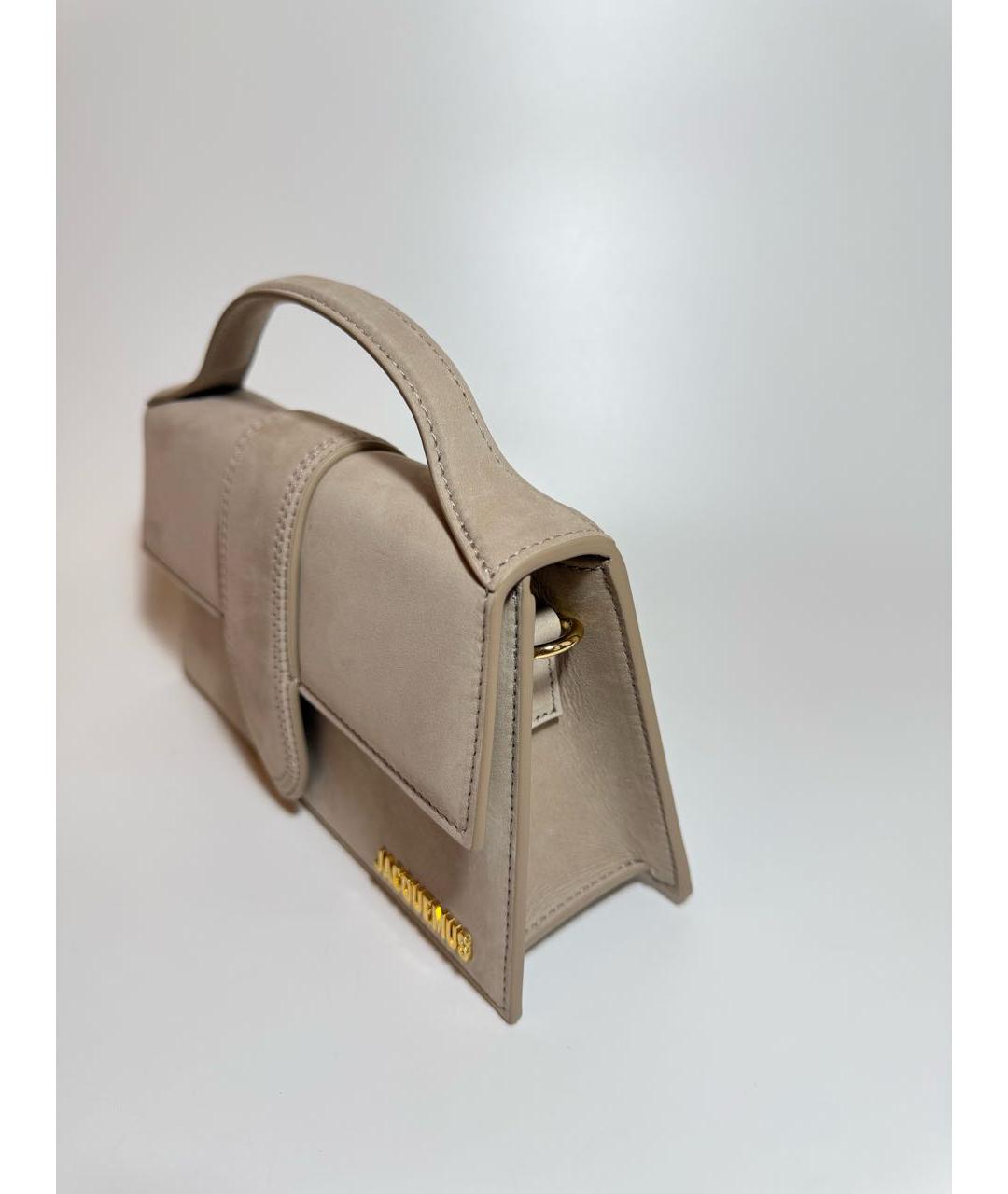 JACQUEMUS Бежевая замшевая сумка с короткими ручками, фото 2