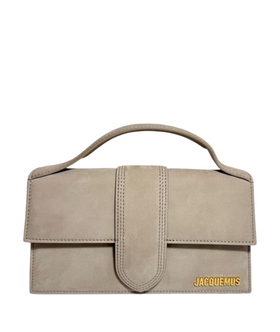 JACQUEMUS Бежевая замшевая сумка с короткими ручками, фото 1