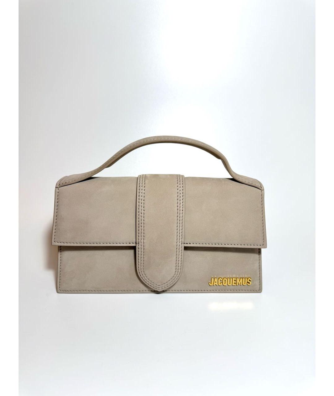 JACQUEMUS Бежевая замшевая сумка с короткими ручками, фото 7