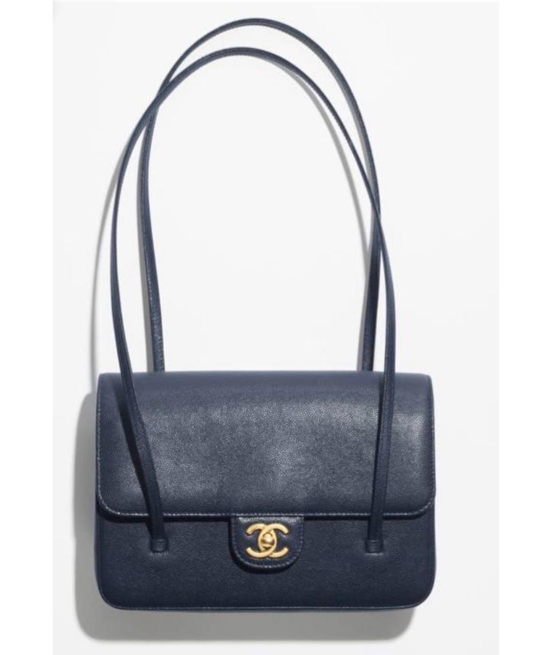 CHANEL Синяя кожаная сумка с короткими ручками, фото 4