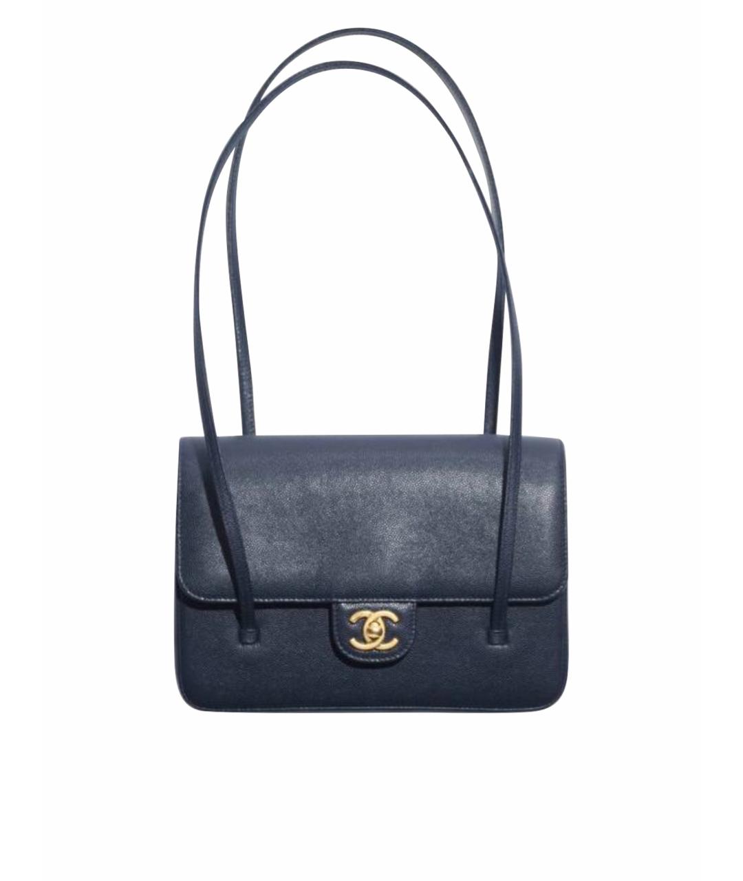 CHANEL Синяя кожаная сумка с короткими ручками, фото 1
