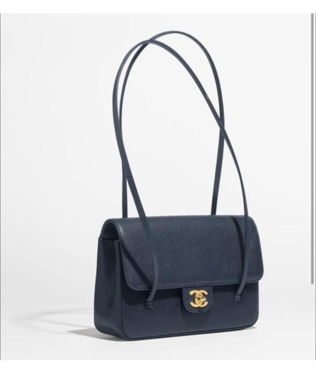 CHANEL Синяя кожаная сумка с короткими ручками, фото 2