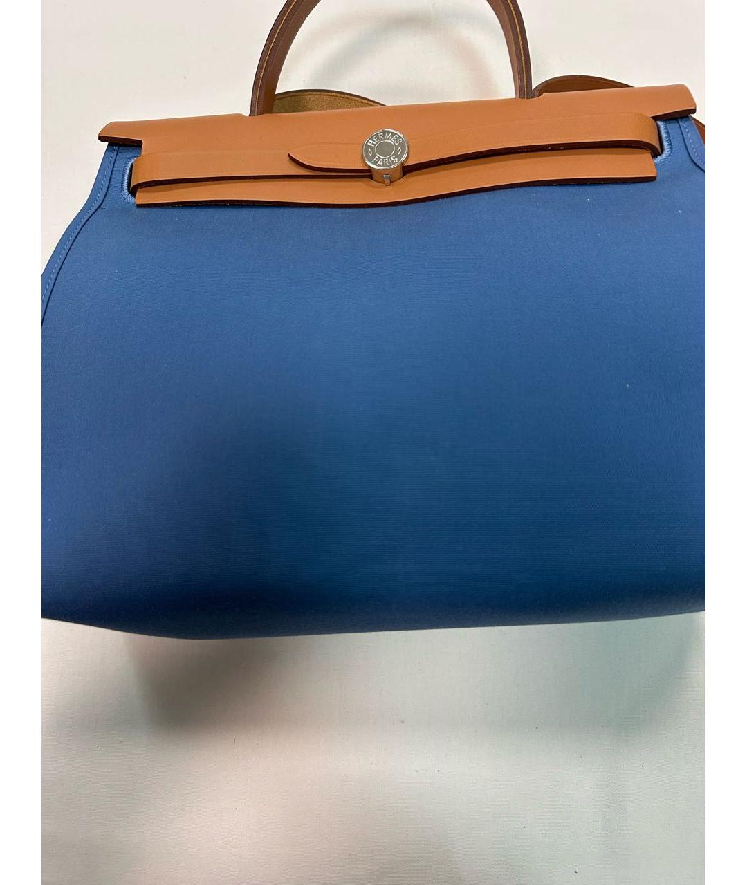 HERMES Голубая тканевая сумка с короткими ручками, фото 2