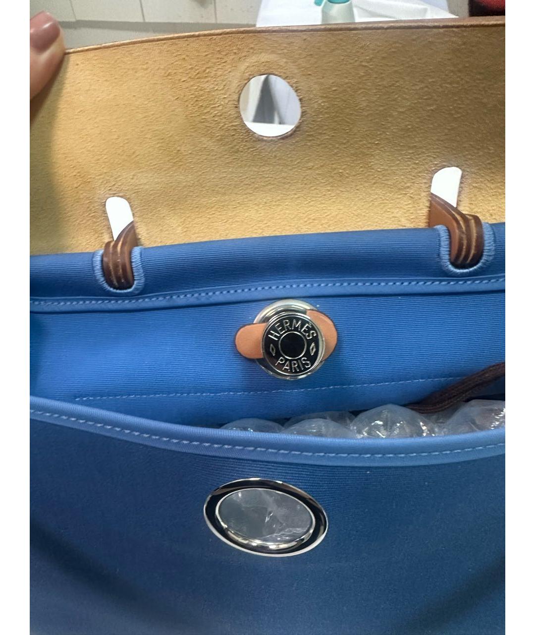 HERMES Голубая тканевая сумка с короткими ручками, фото 4