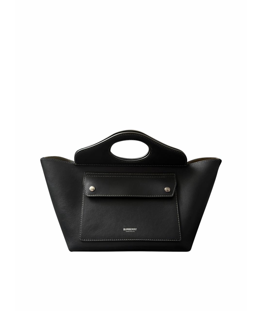 BURBERRY Черная кожаная сумка с короткими ручками, фото 1