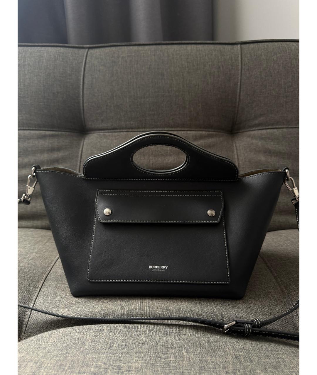 BURBERRY Черная кожаная сумка с короткими ручками, фото 5