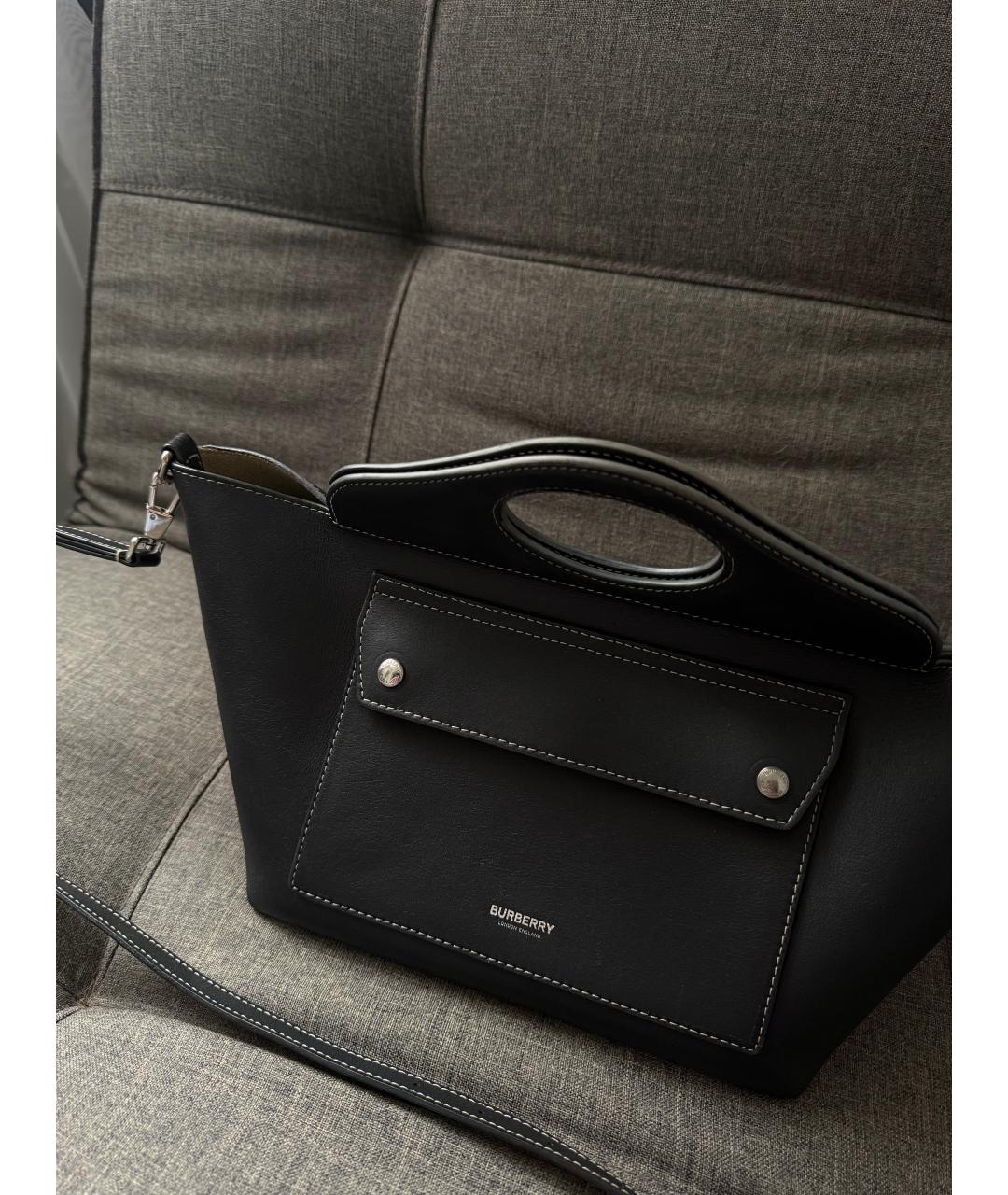 BURBERRY Черная кожаная сумка с короткими ручками, фото 2