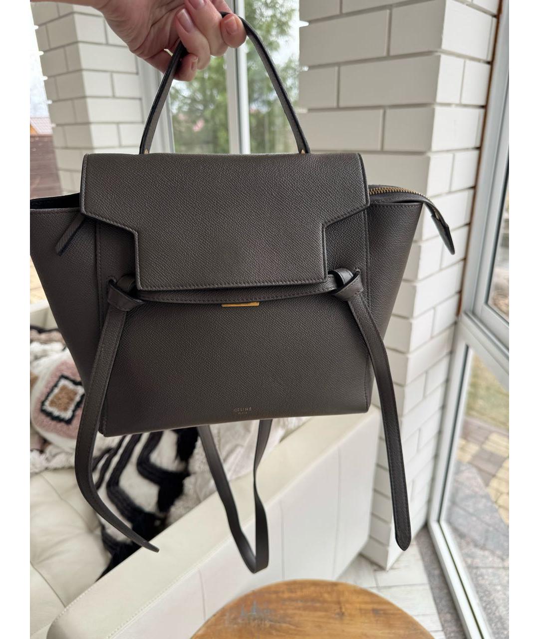 CELINE Серая кожаная сумка с короткими ручками, фото 2