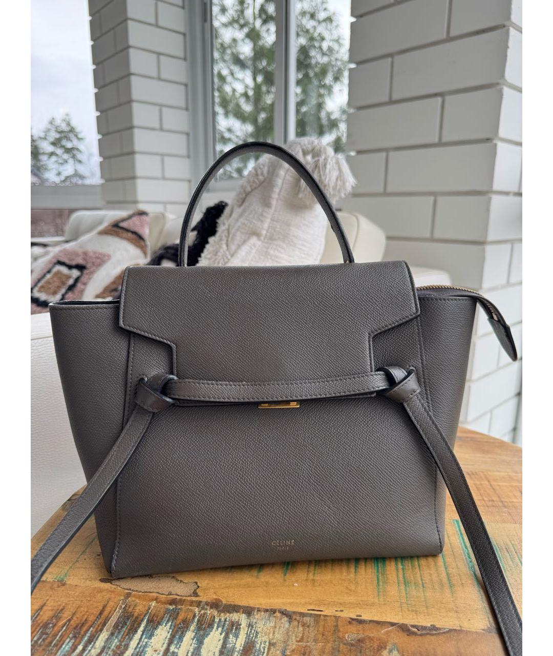 CELINE Серая кожаная сумка с короткими ручками, фото 4