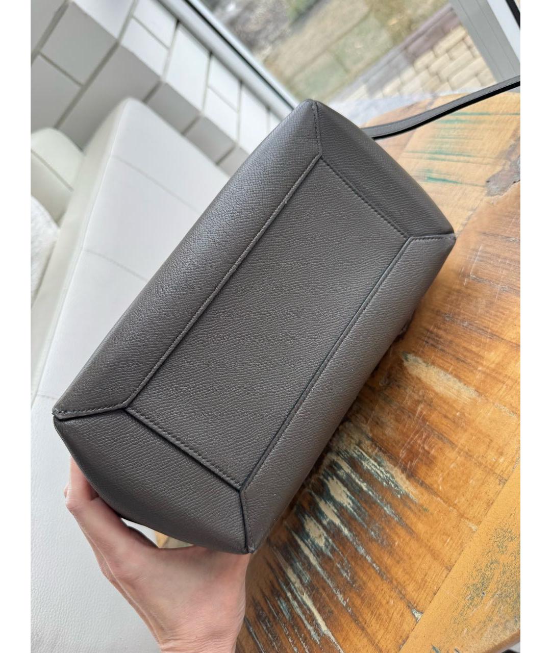 CELINE Серая кожаная сумка с короткими ручками, фото 6