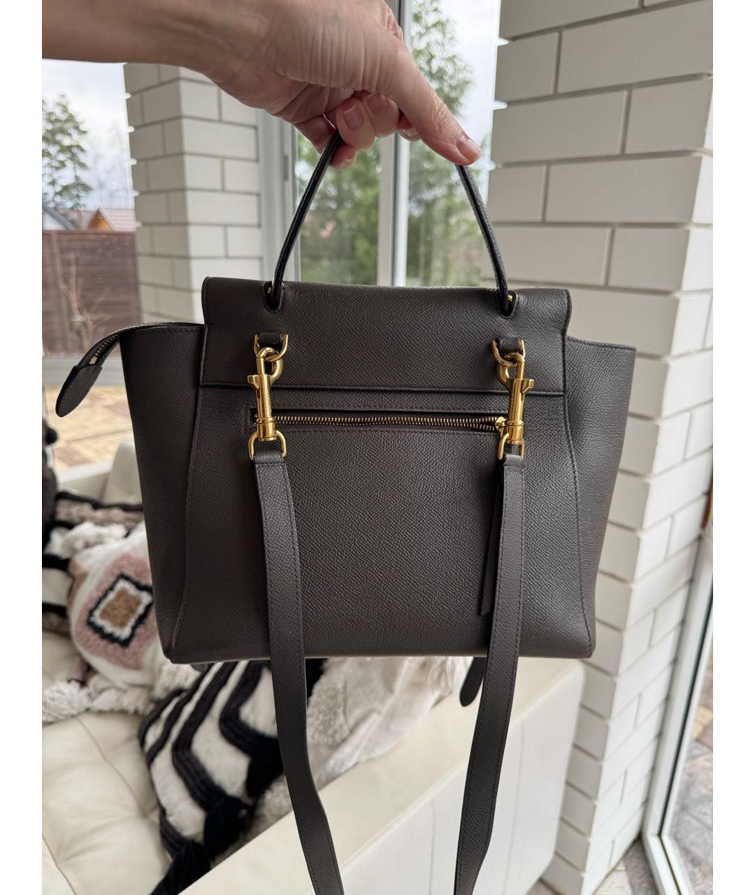 CELINE Серая кожаная сумка с короткими ручками, фото 3