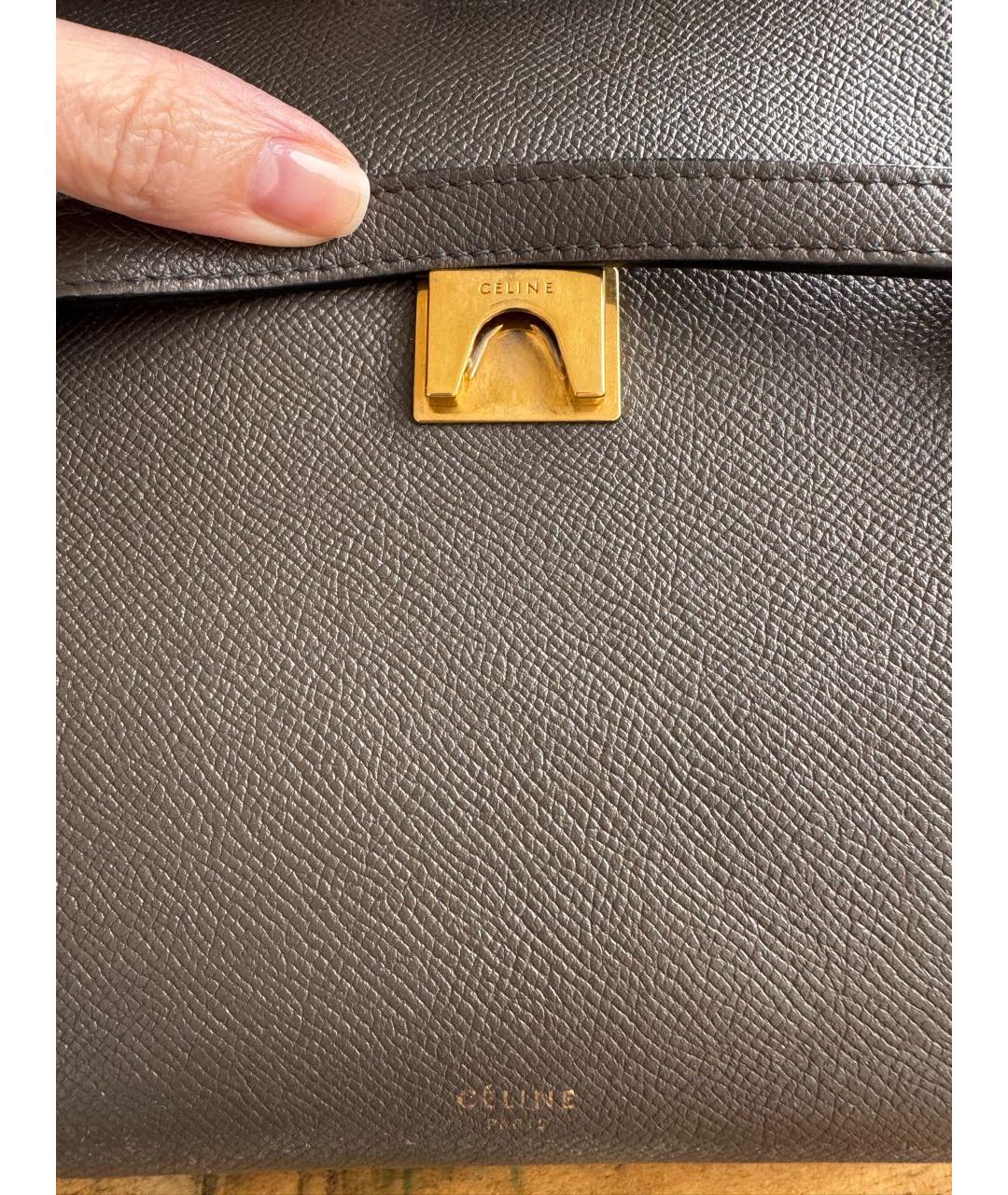 CELINE Серая кожаная сумка с короткими ручками, фото 7