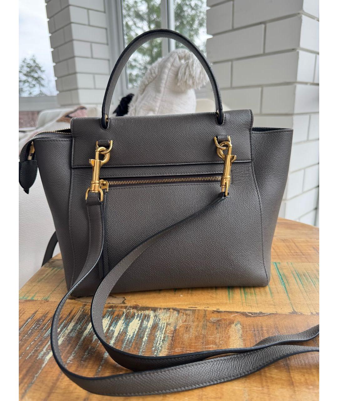 CELINE Серая кожаная сумка с короткими ручками, фото 5