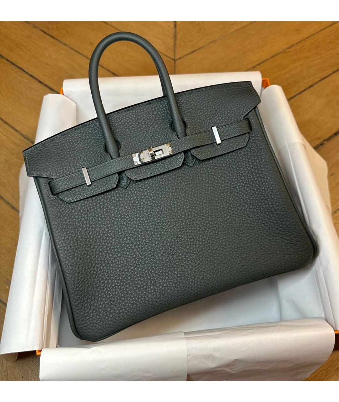 HERMES Антрацитовая кожаная сумка с короткими ручками, фото 3