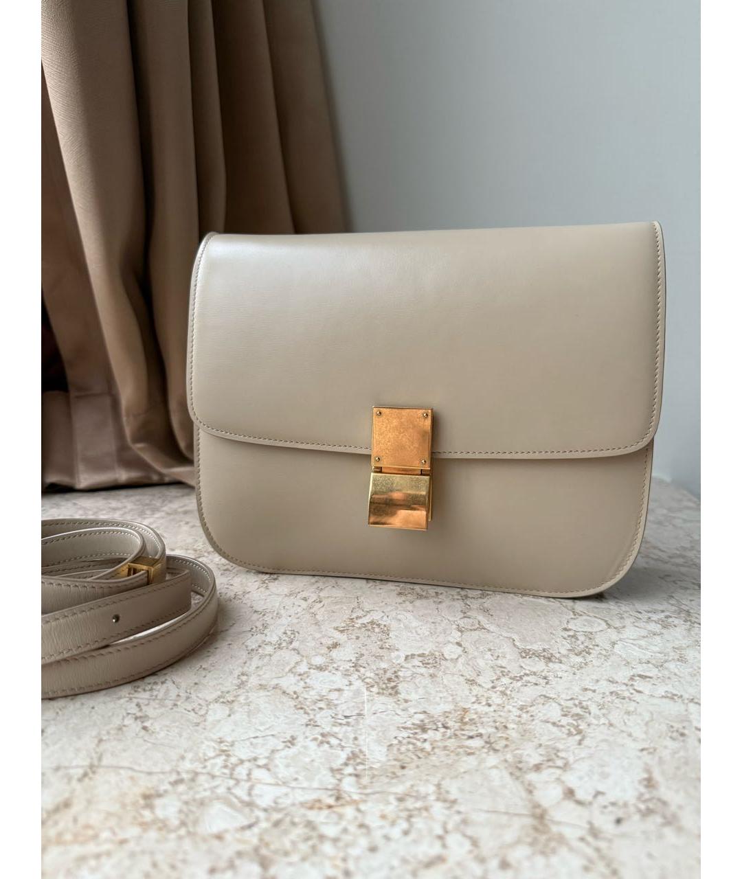 CELINE Бежевая кожаная сумка через плечо, фото 8