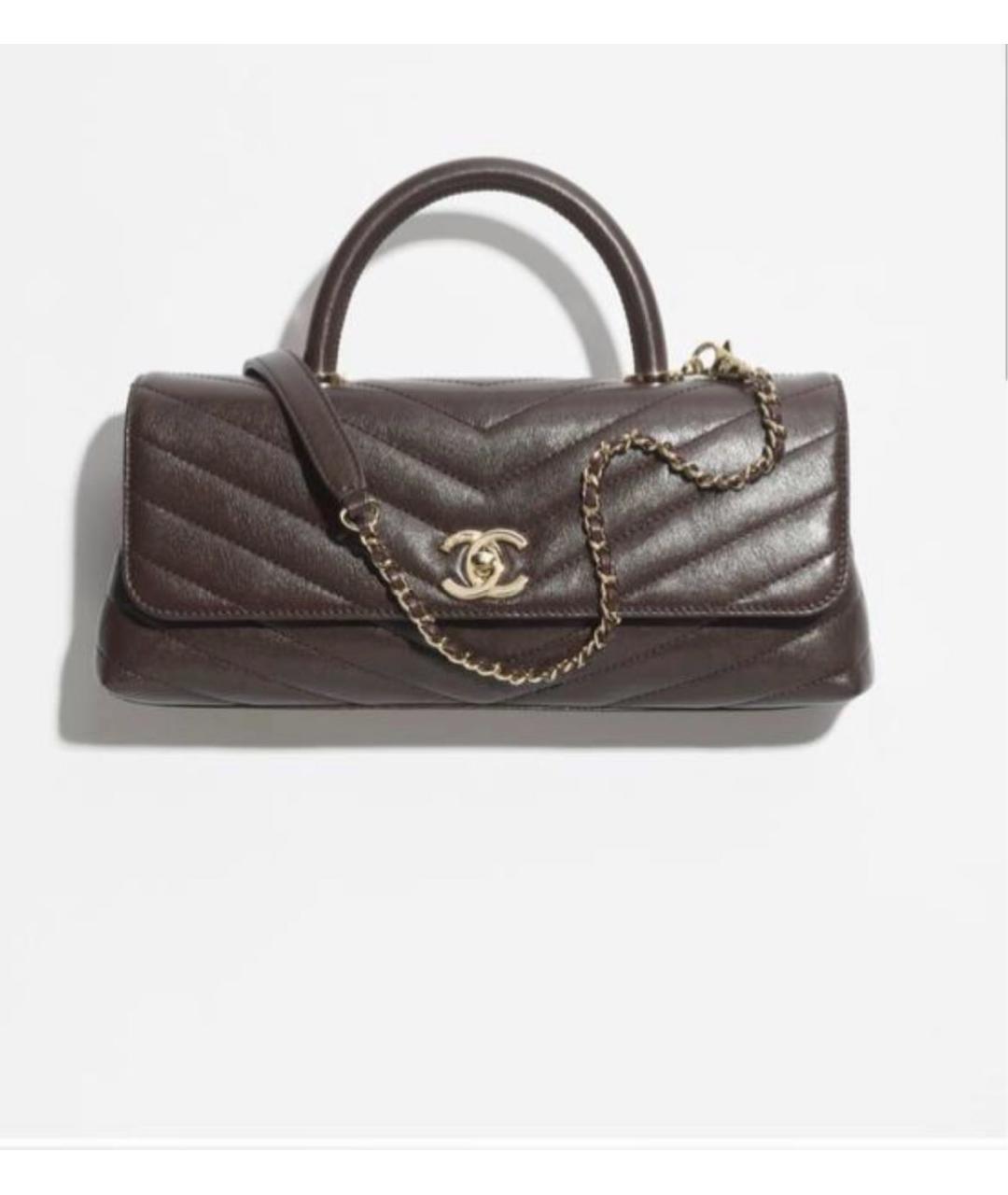 CHANEL Коричневая кожаная сумка с короткими ручками, фото 5