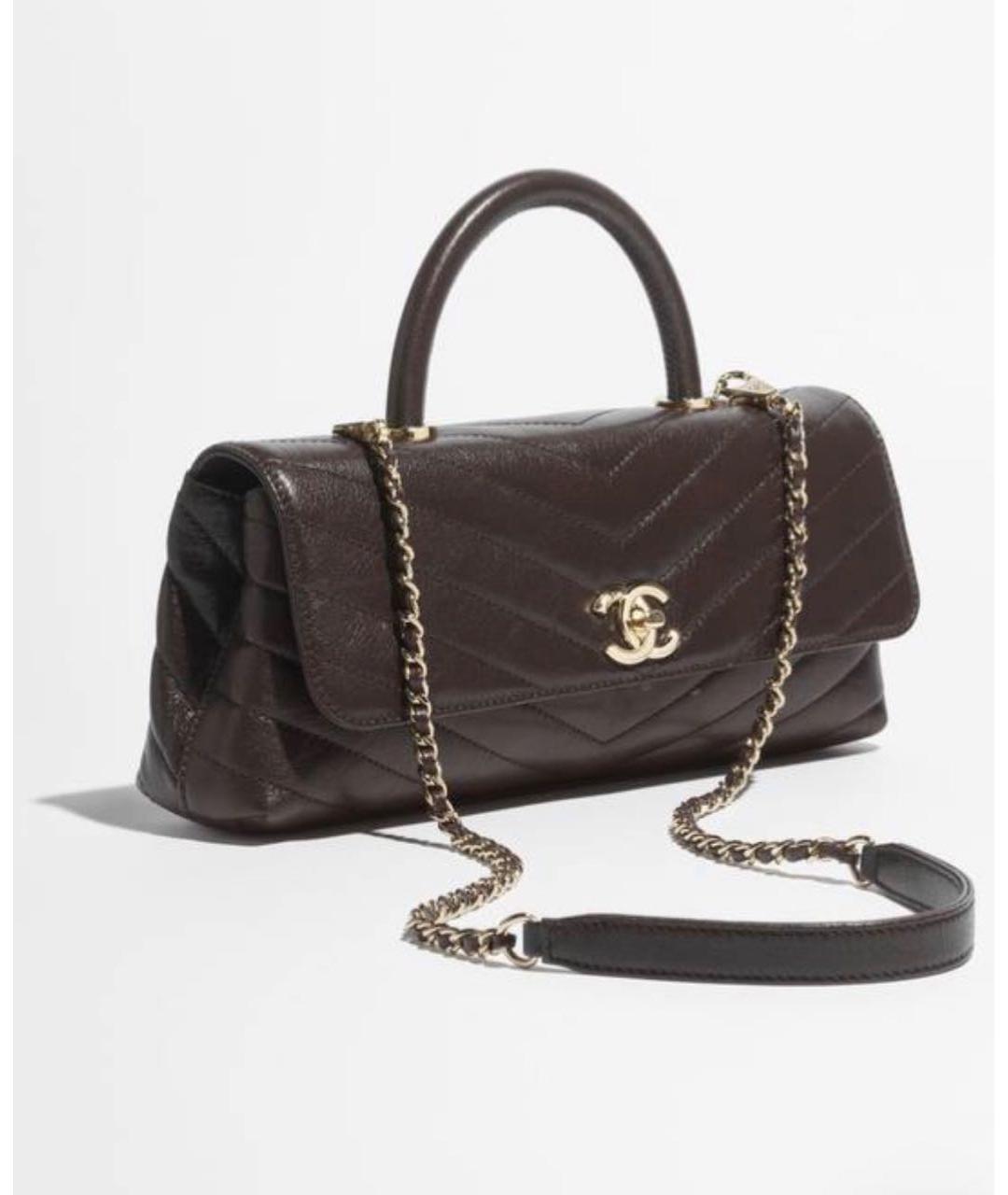 CHANEL Коричневая кожаная сумка с короткими ручками, фото 2