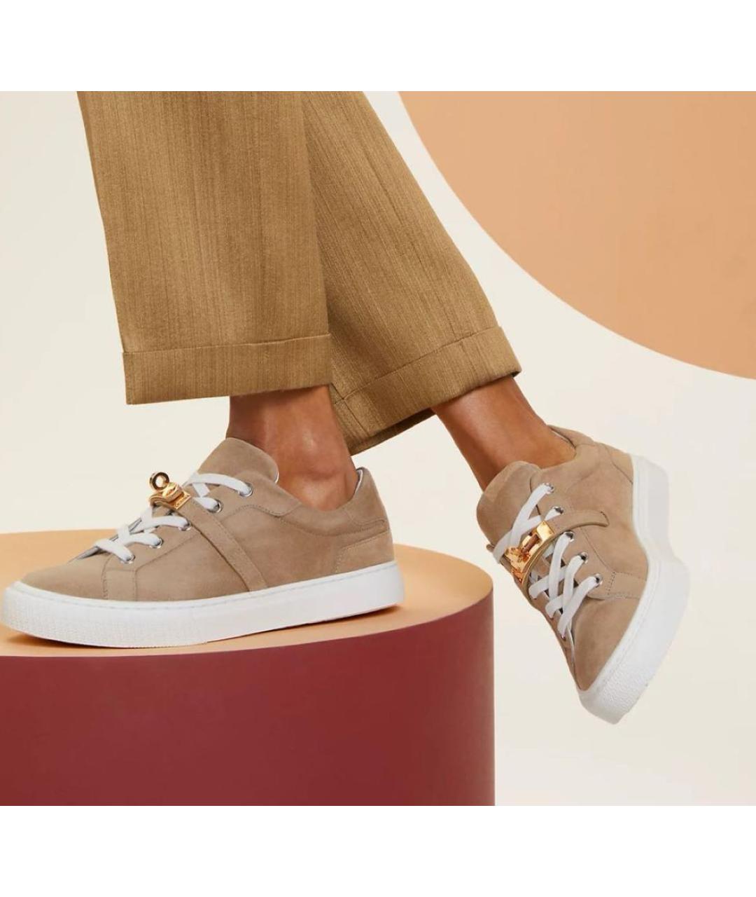 HERMES Коричневые замшевые кеды, фото 2