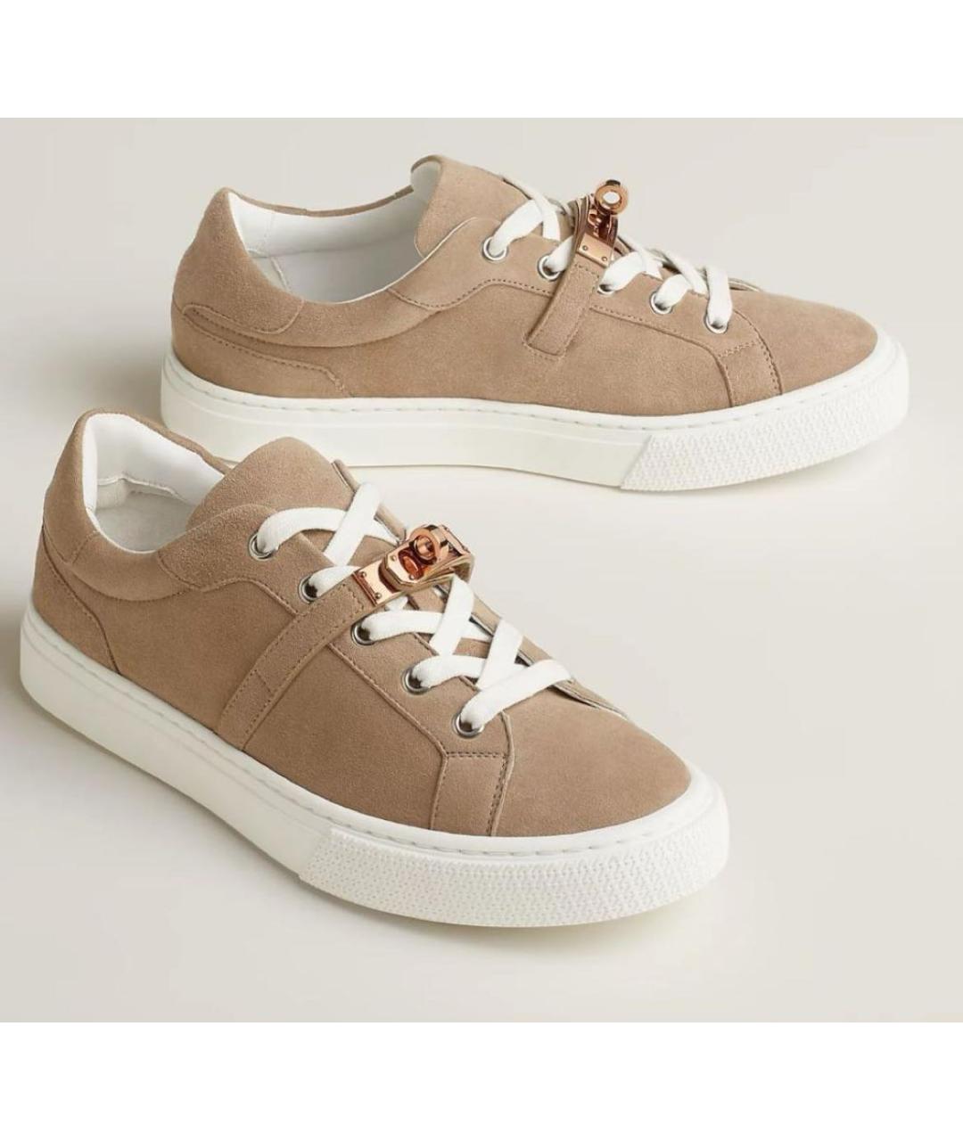 HERMES Коричневые замшевые кеды, фото 4