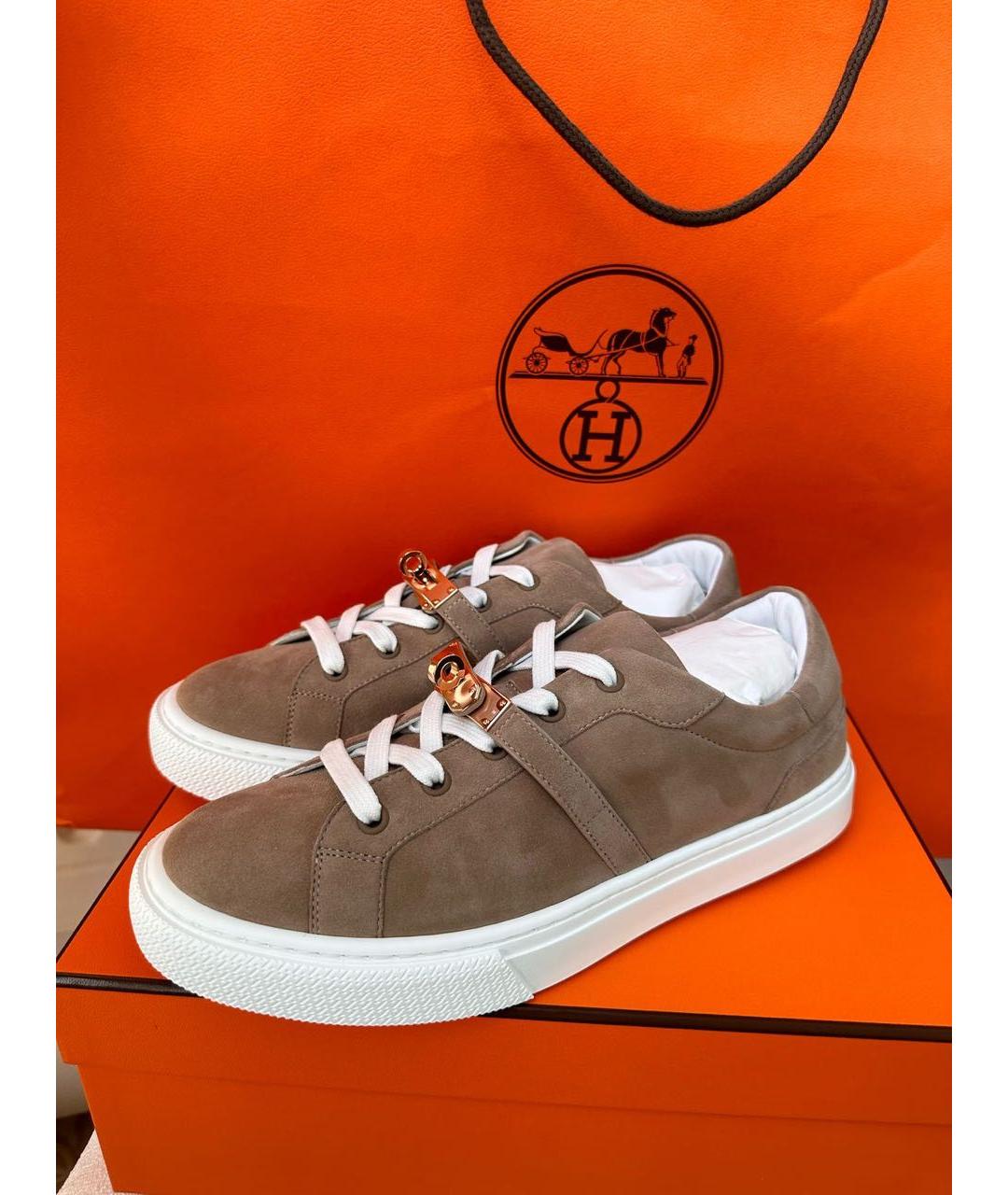 HERMES Коричневые замшевые кеды, фото 3