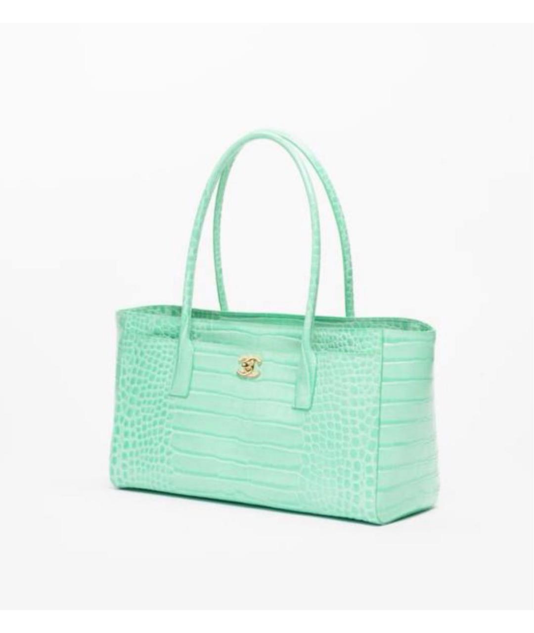 CHANEL Бирюзовая кожаная сумка тоут, фото 2