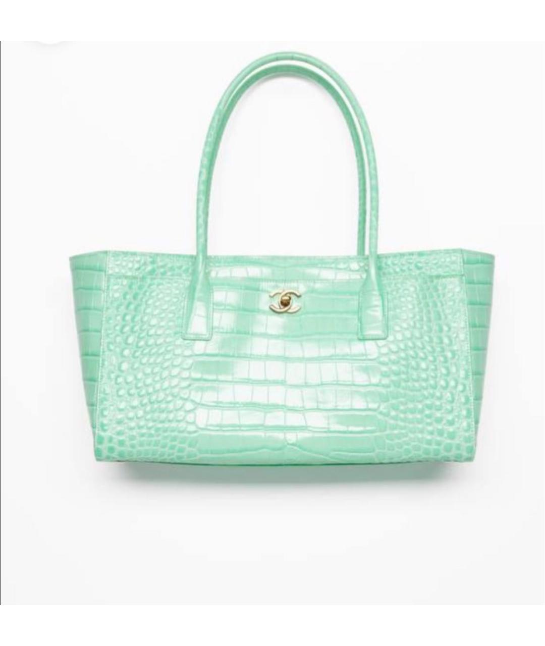 CHANEL Бирюзовая кожаная сумка тоут, фото 4