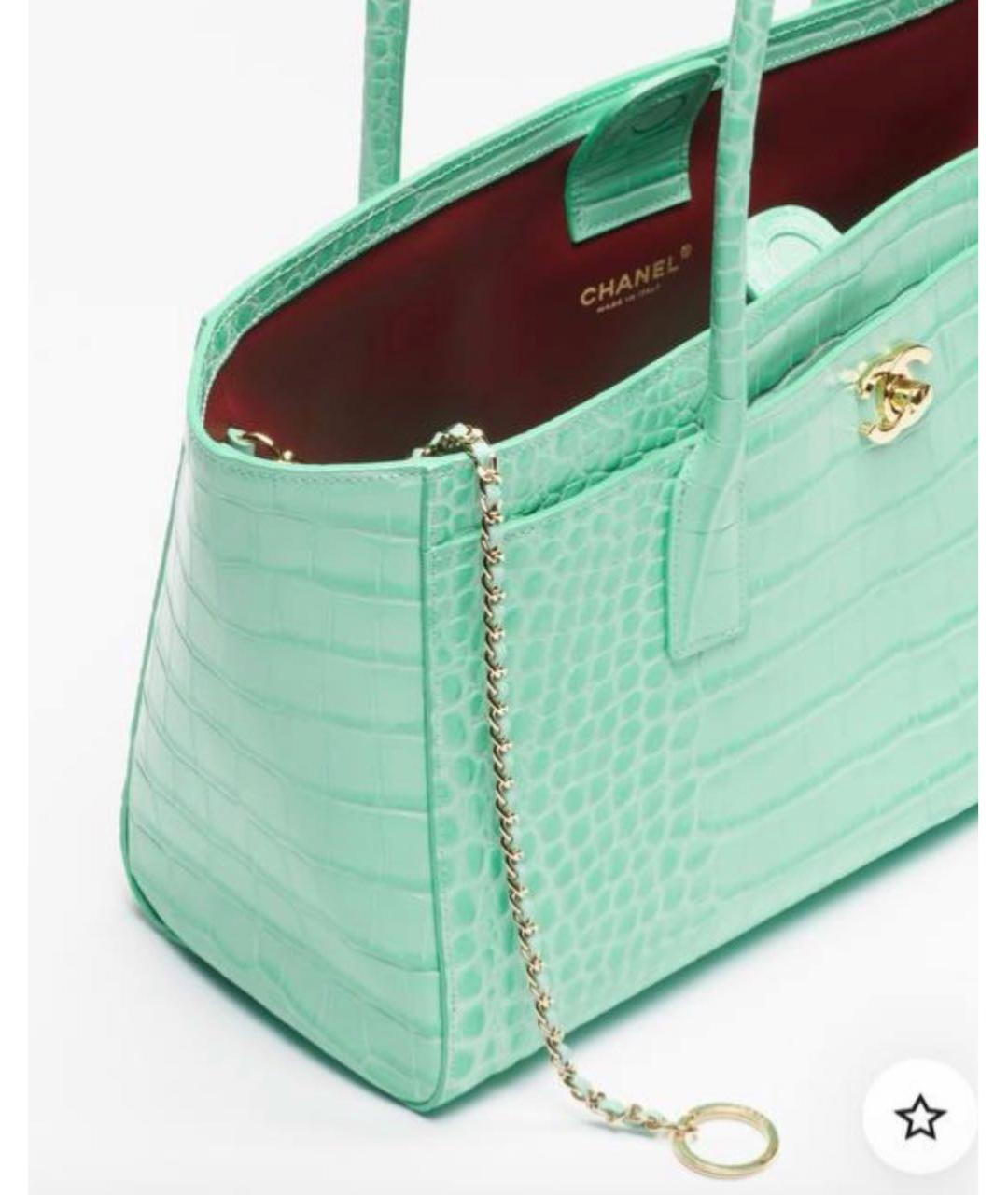 CHANEL Бирюзовая кожаная сумка тоут, фото 3