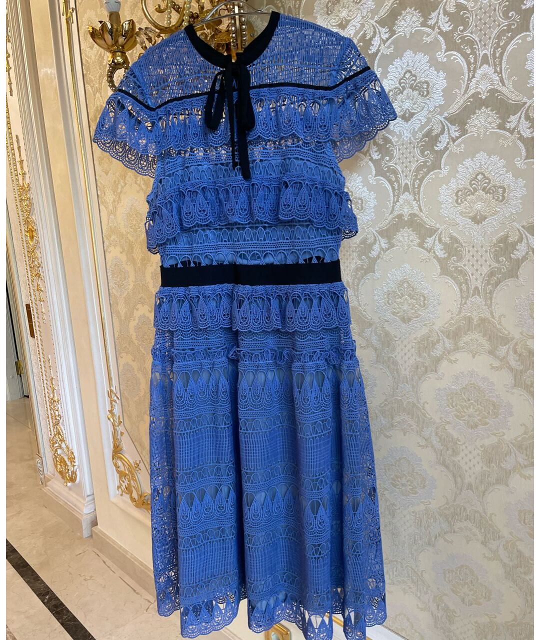 SELF-PORTRAIT Синее сетчатое коктейльное платье, фото 4