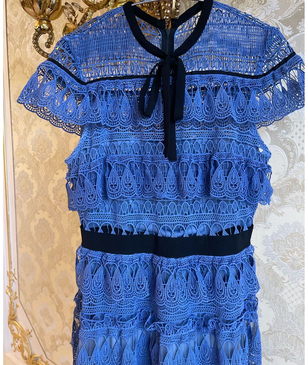 SELF-PORTRAIT Синее сетчатое коктейльное платье, фото 3