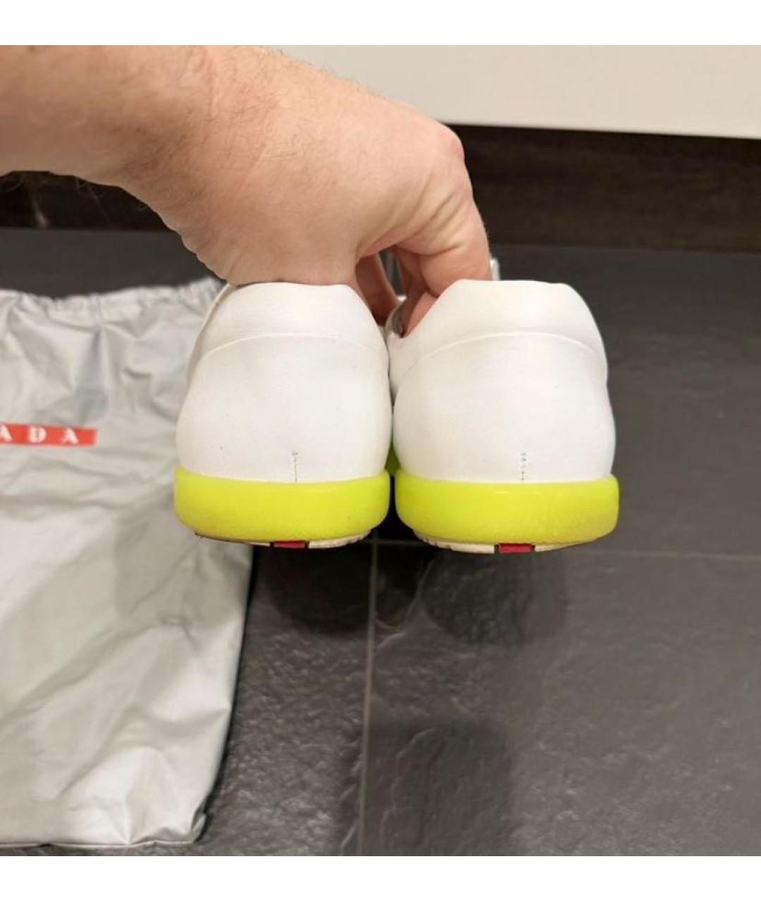 PRADA Белые кожаные низкие кроссовки / кеды, фото 7