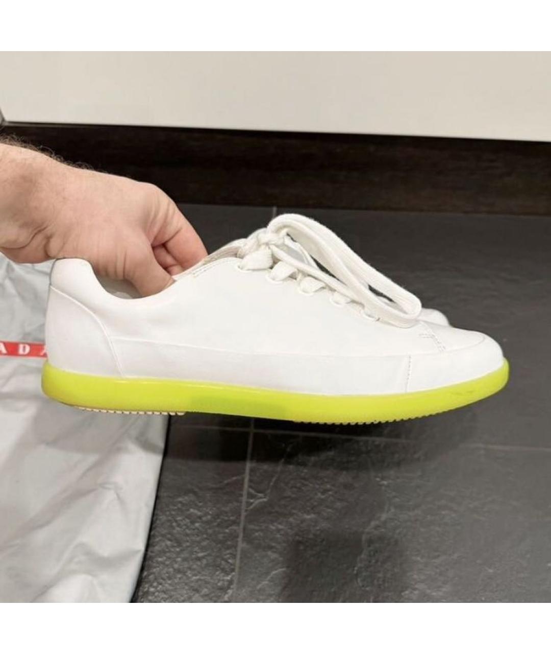 PRADA Белые кожаные низкие кроссовки / кеды, фото 9