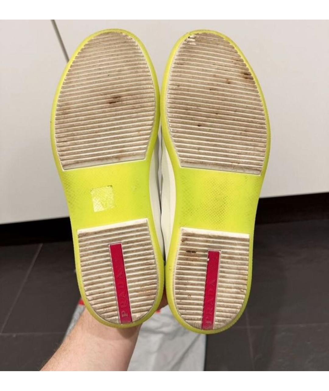 PRADA Белые кожаные низкие кроссовки / кеды, фото 8