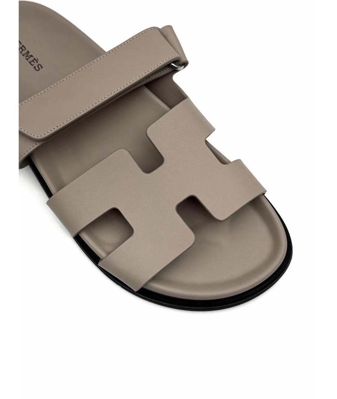 HERMES Серые кожаные сандалии, фото 2
