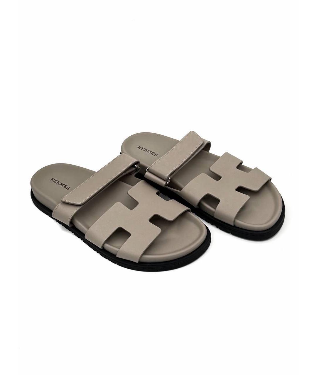 HERMES Серые кожаные сандалии, фото 5