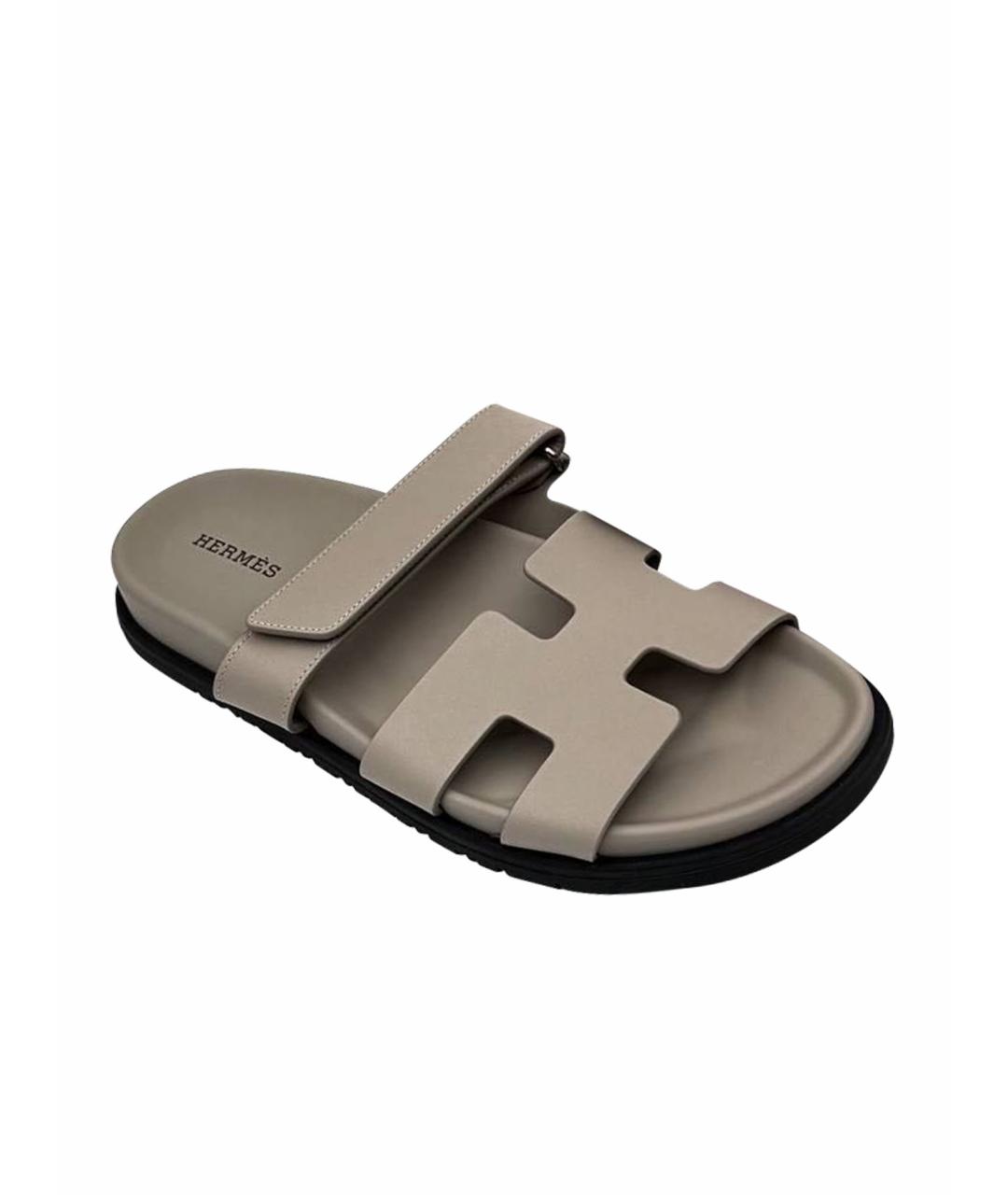 HERMES Серые кожаные сандалии, фото 1