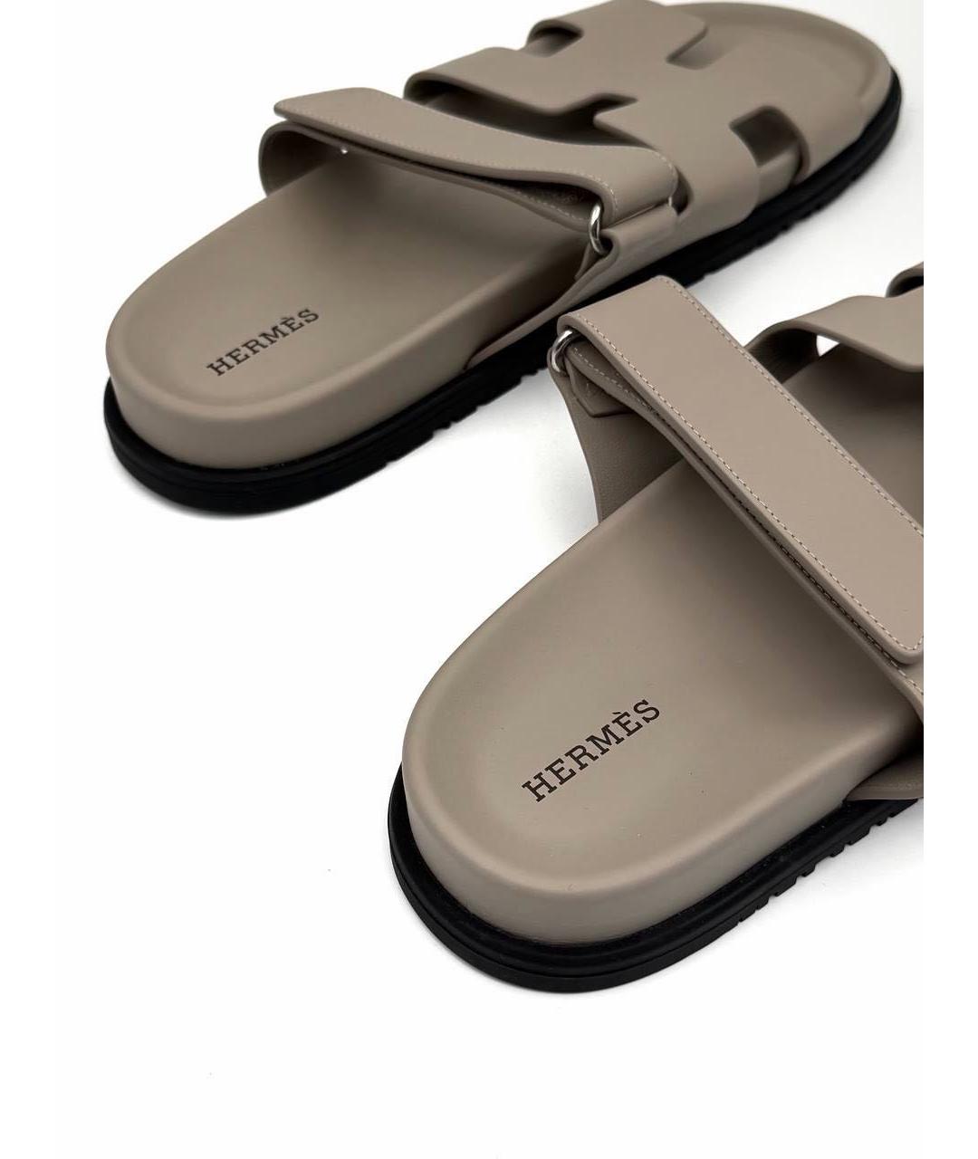 HERMES Серые кожаные сандалии, фото 4