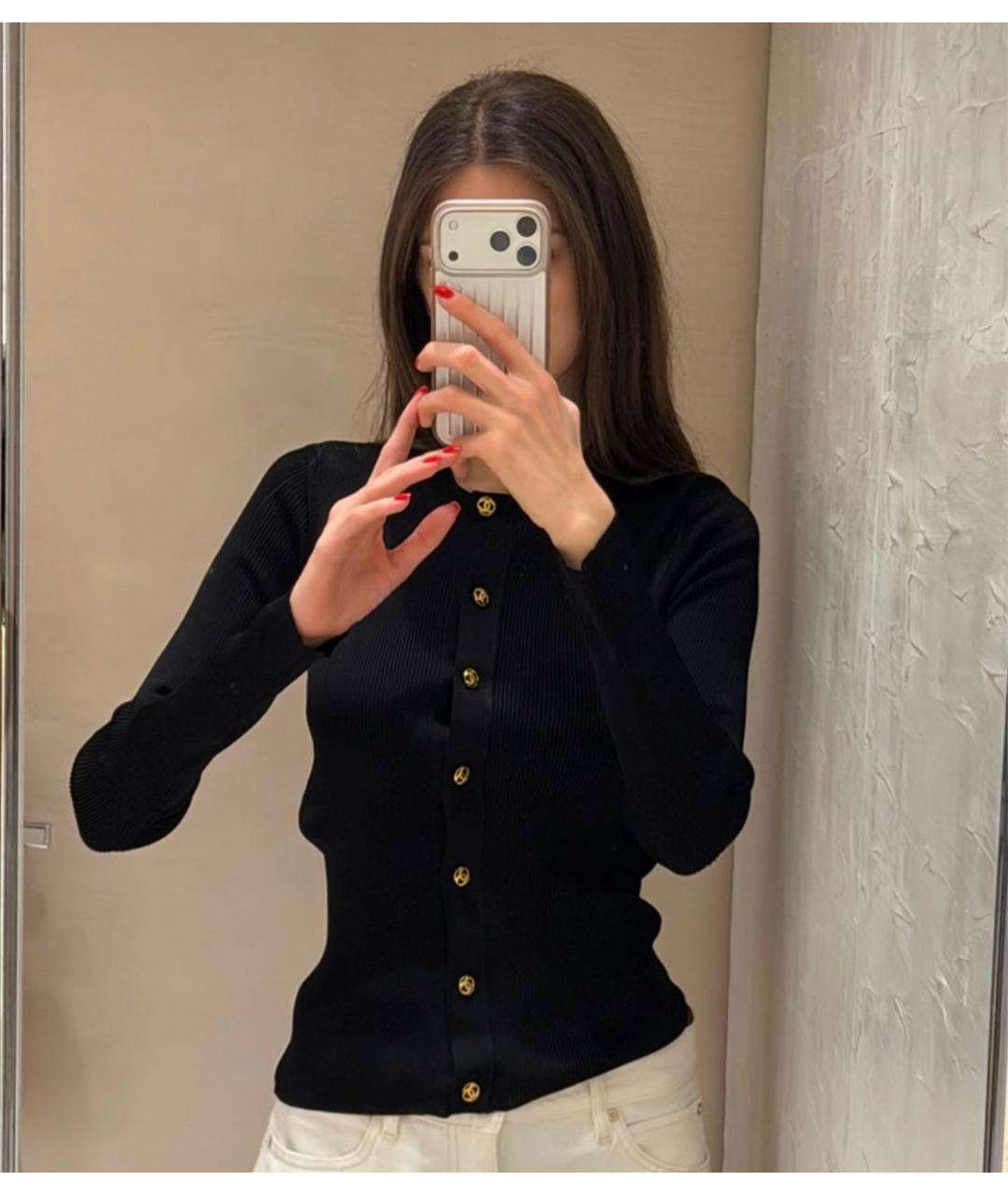 CHANEL Черный вискозный кардиган, фото 3