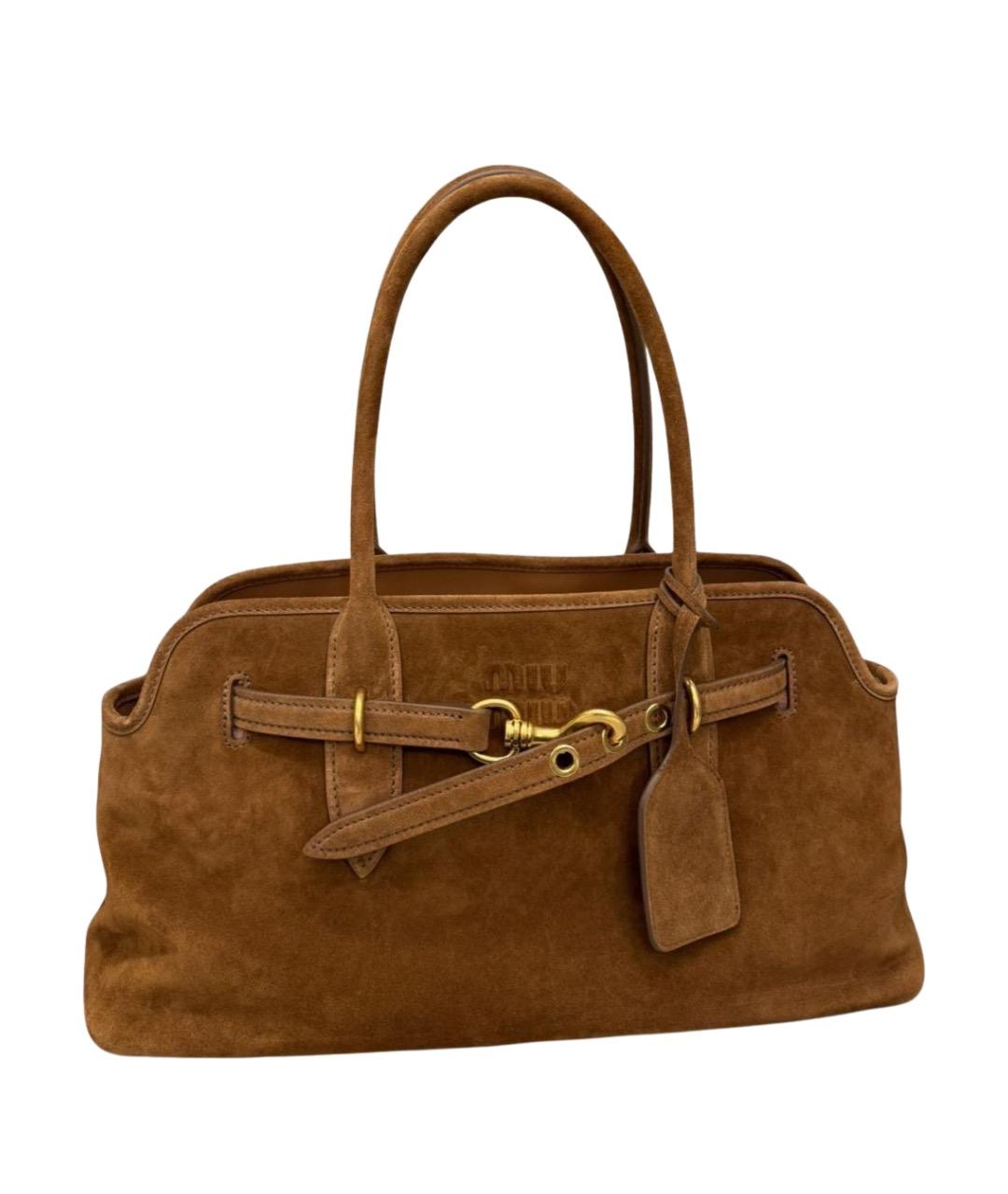 MIU MIU Коричневая замшевая сумка с короткими ручками, фото 1