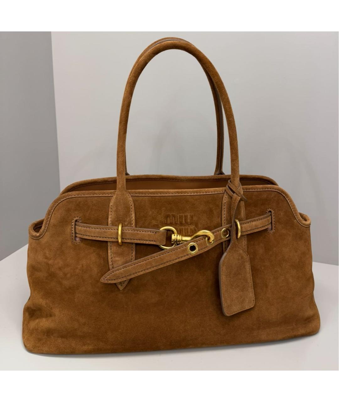 MIU MIU Коричневая замшевая сумка с короткими ручками, фото 6