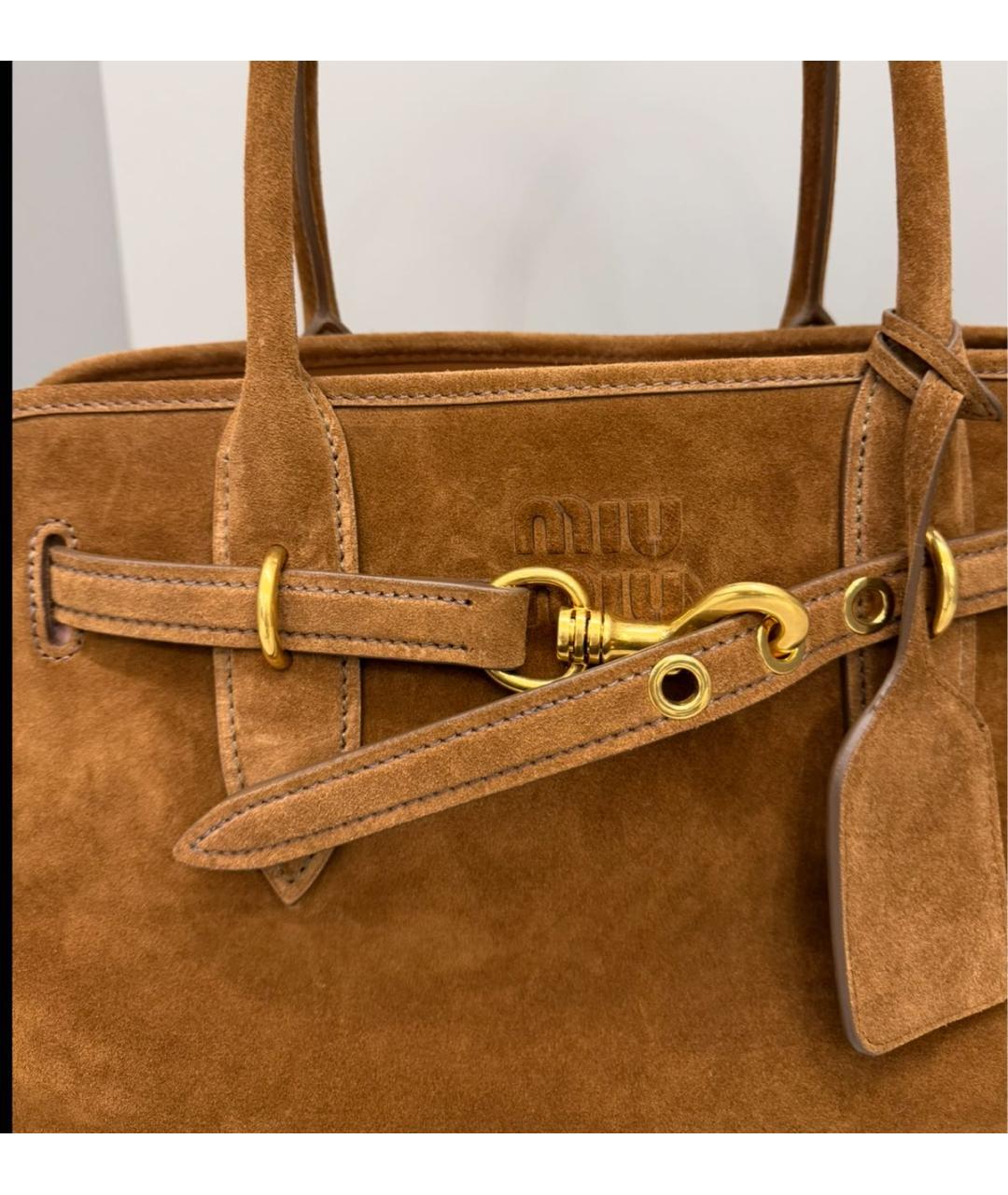 MIU MIU Коричневая замшевая сумка с короткими ручками, фото 2