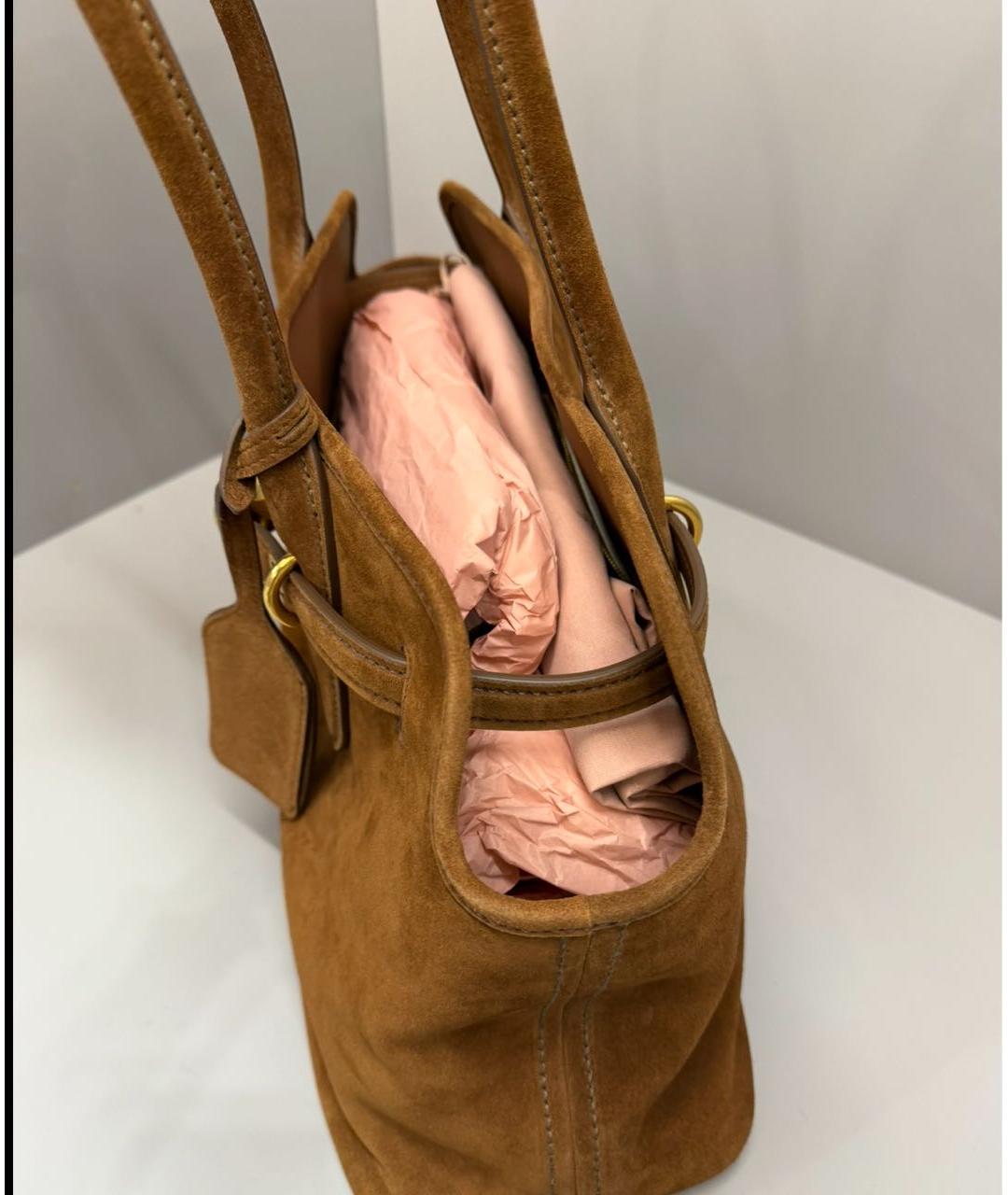 MIU MIU Коричневая замшевая сумка с короткими ручками, фото 4