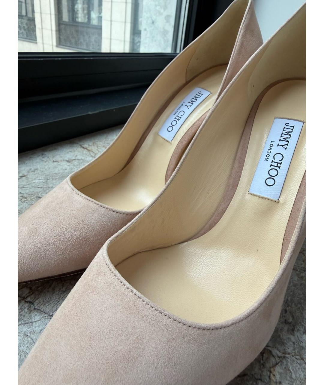 JIMMY CHOO Бежевые замшевые туфли, фото 8