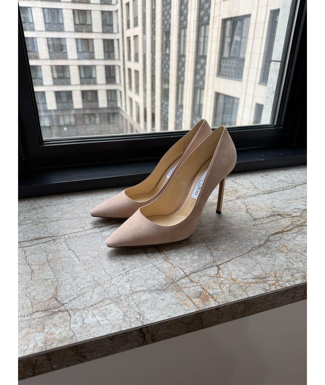 JIMMY CHOO Бежевые замшевые туфли, фото 9