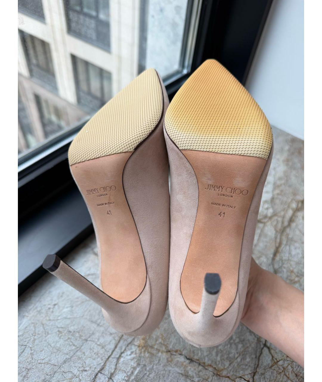 JIMMY CHOO Бежевые замшевые туфли, фото 6