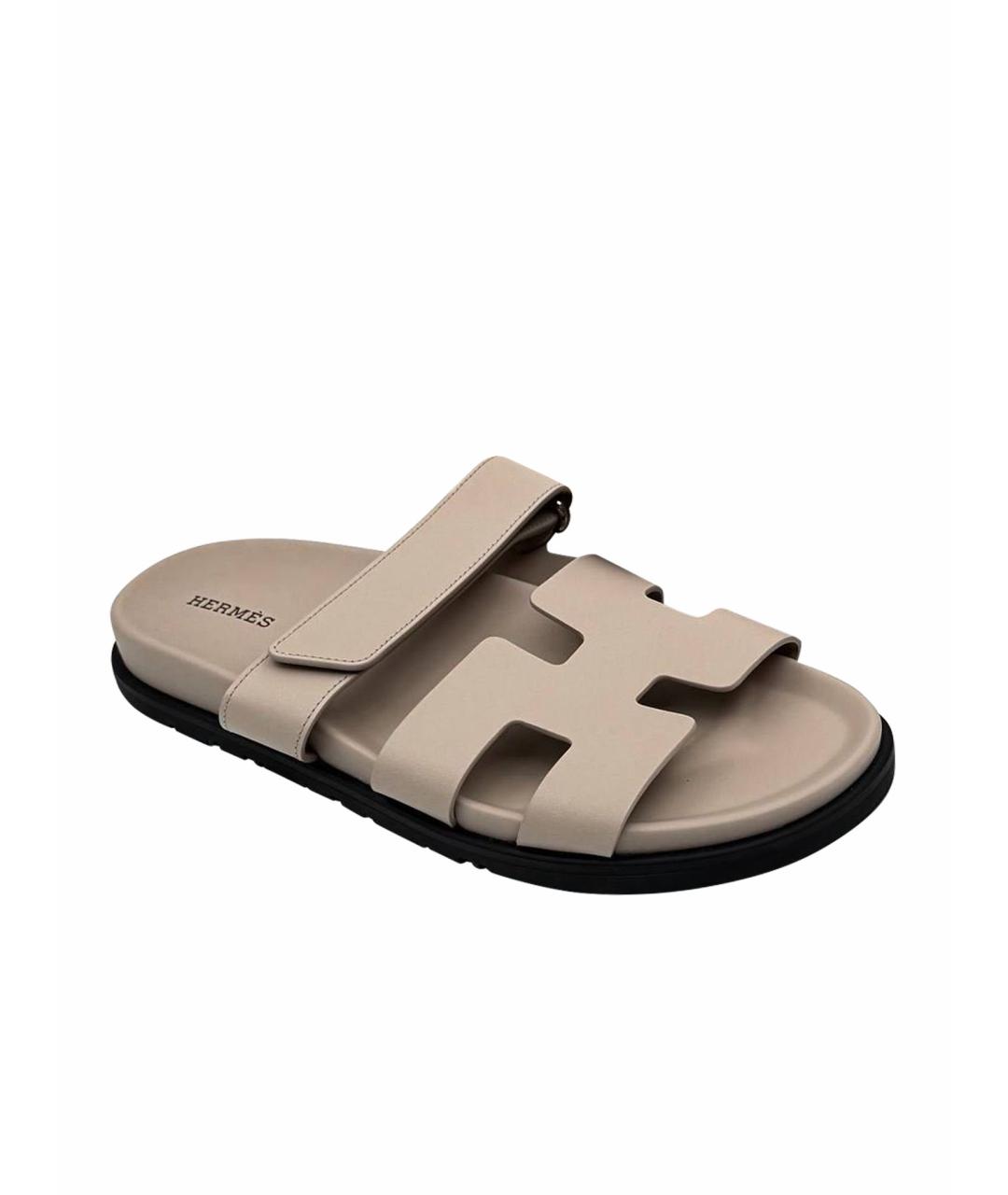 HERMES Бежевые кожаные сандалии, фото 1