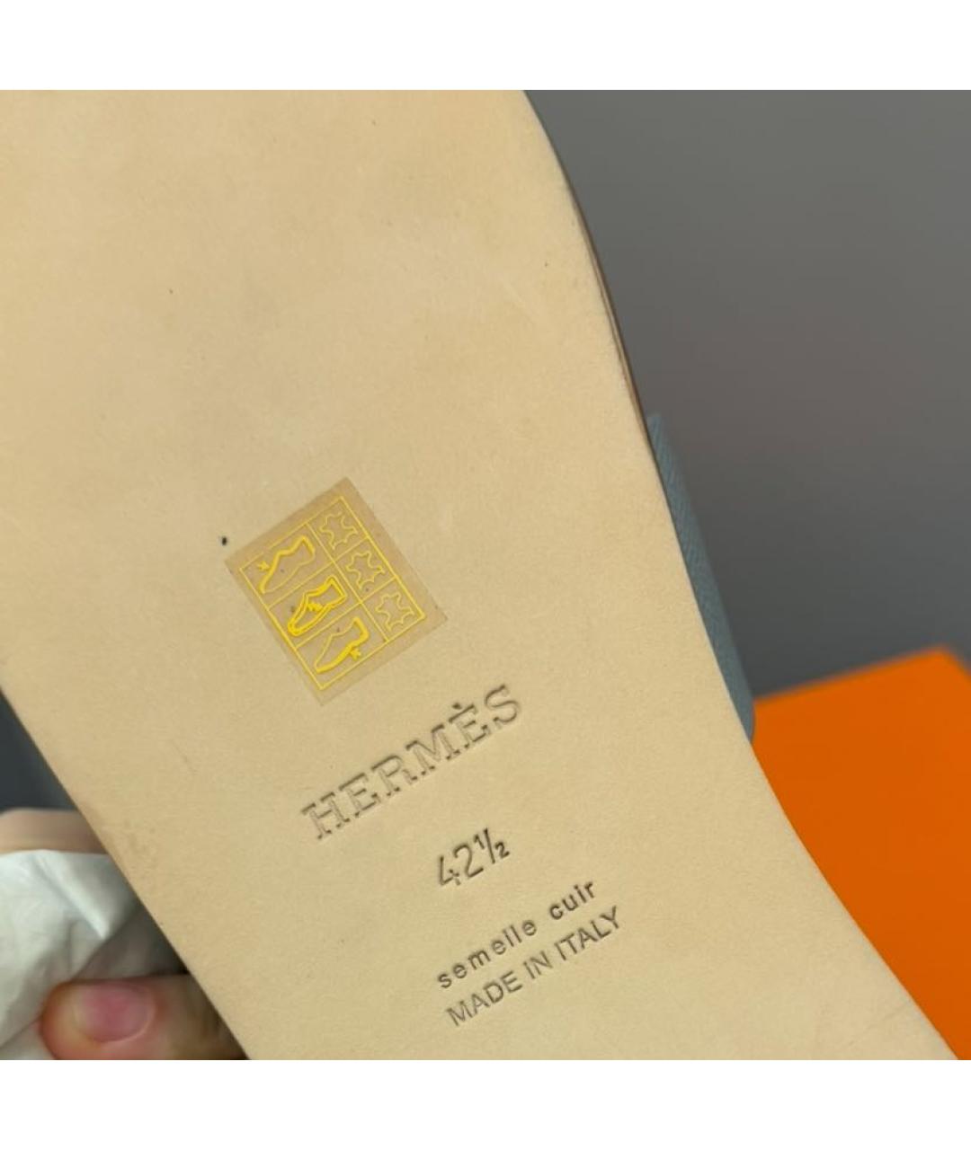 HERMES Голубые кожаные шлепанцы, фото 4